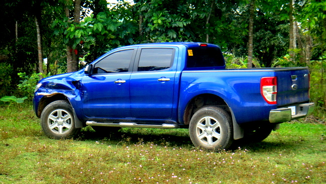 the damaged Ford Ranger XLT in the Philippines