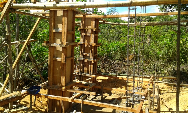 wooden frames to be used to pour concrete for new water tank