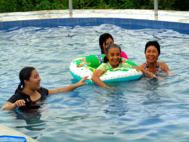 Lola goes for a swim in our new pool in the philippines