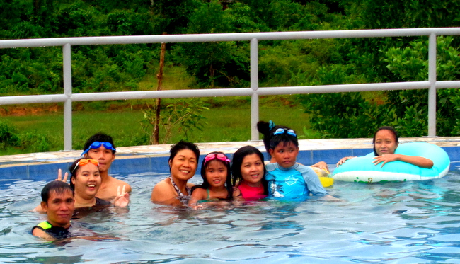 having a blast in our new pool in the philippines