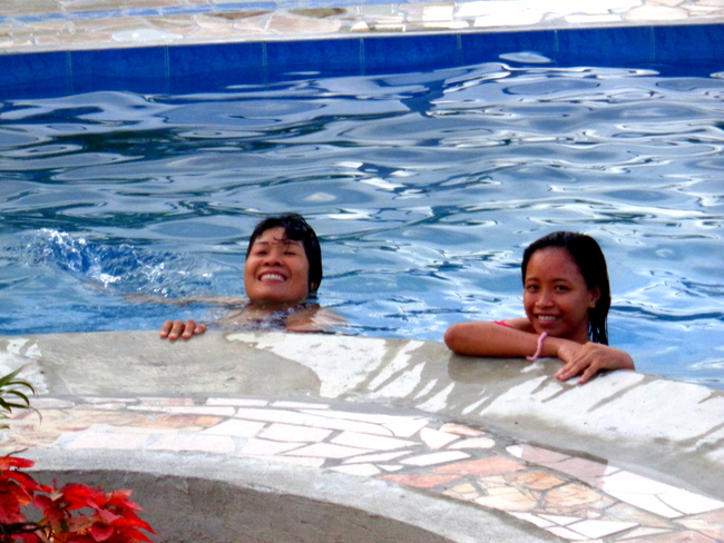 my lovely asawa and meracel in our new pool in the philippines