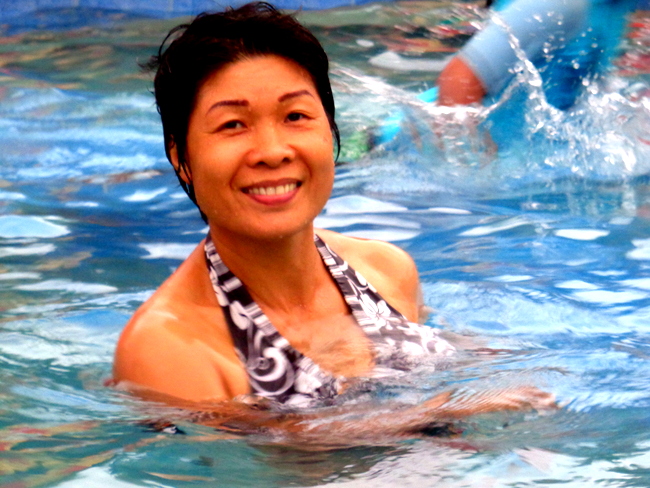 my lovely asawa having fun in our new pool in the philippines