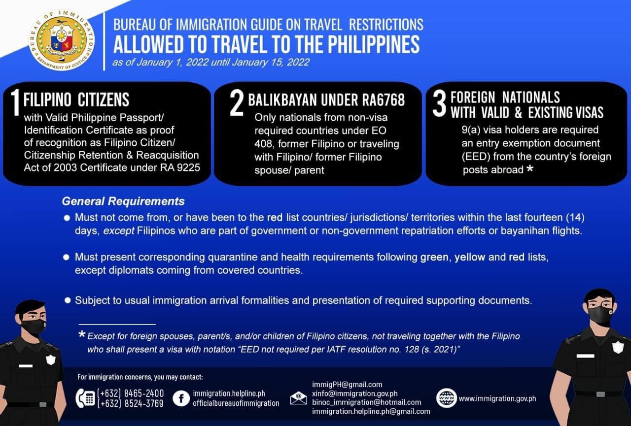 travel restrictions philippines dec 2022